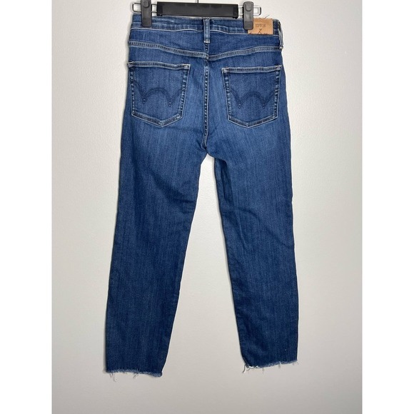 Edwin Bree Slim Fit Cut Raw Hem Straight Leg Crop Jeans in Deja Blue Women's 26 - Picture 7 of 10